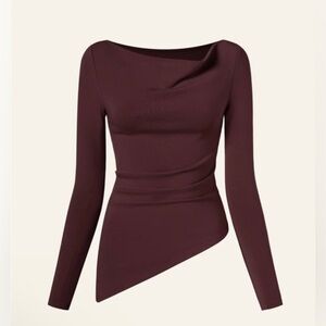 OGL Eco-Mousse® Cowl Neck Side Ruched Asymmetrical Top